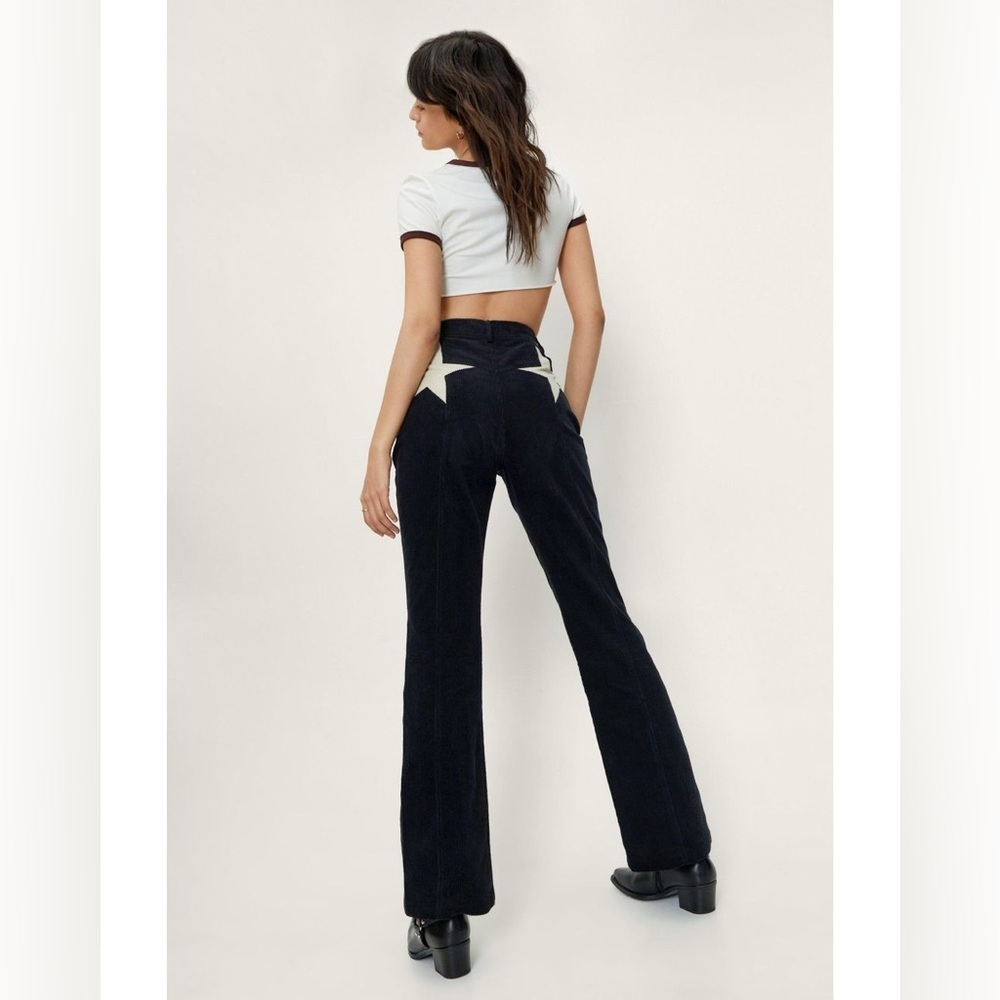 Nasty Gal Star Flare Corduroy High Waisted Pants Black